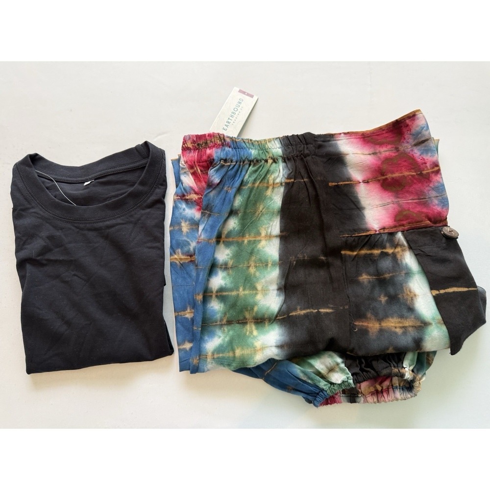 womens boho 2 piece New palazzo Tie Die Pants With Matching  T Shirt very Comfy
